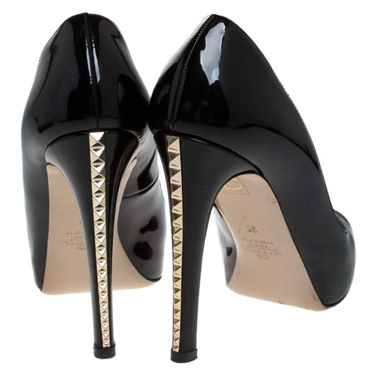Pre Owned Valentino Black Patent Leather Peep Toe Platform Pumps Size 36