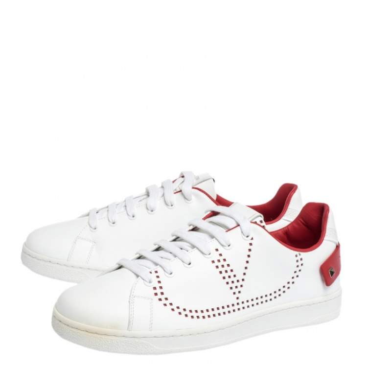 Pre Owned  Valentino Garavani White V-Logo Leather Sneakers Size IT 40.5