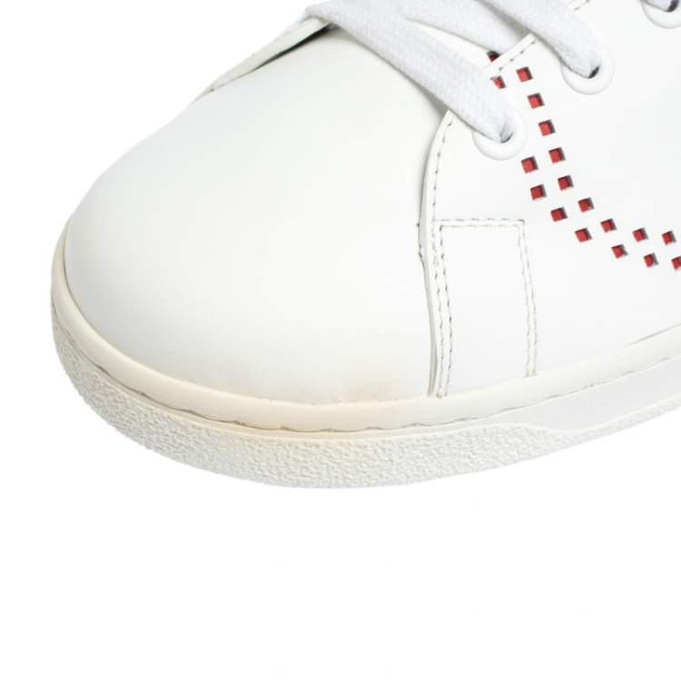 Pre Owned  Valentino Garavani White V-Logo Leather Sneakers Size IT 40.5
