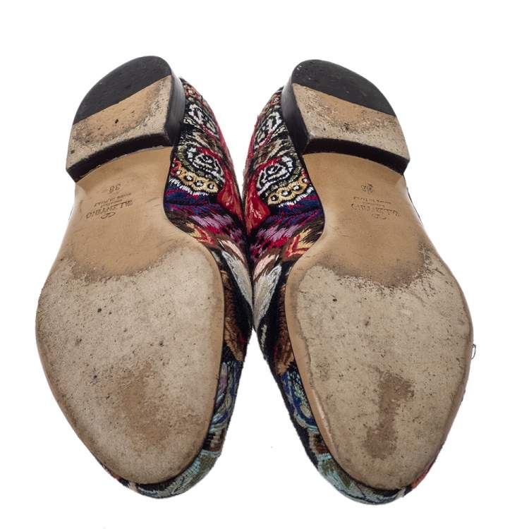 Pre Owned Valentino Black Embroidered Canvas Smoking Slippers Size 38