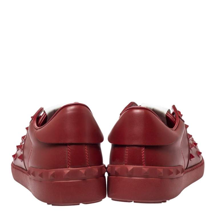 Pre Owned Valentino Red Leather Rockstud Untitled Rosso Low Top Sneakers Size 41