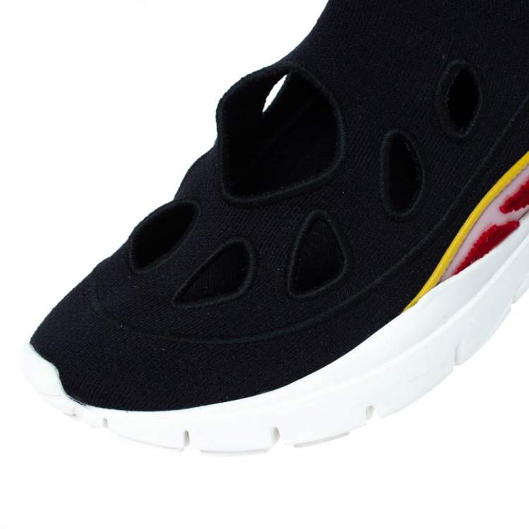 Pre Owned Valentino Black Stretch Fabric Cut Out Sock Sneakers Size 36
