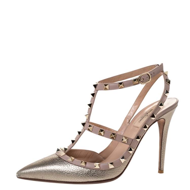 beginnen Voorbijganger suiker Valentino Metallic Bronze Leather Rockstud Ankle Strap Pointed Toe Sandals  Size 41 Valentino | TLC