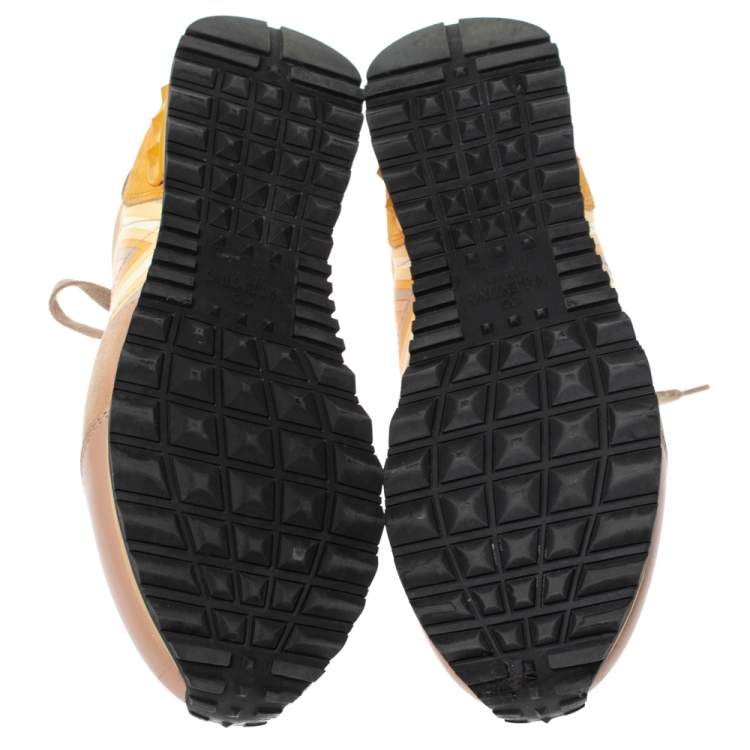 Pre Owned Valentino Multicolor Native Couture Leather And Suede Rockrunner Low Top Sneakers Size 37.5