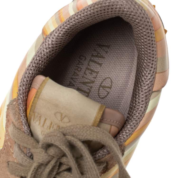 Pre Owned Valentino Multicolor Native Couture Leather And Suede Rockrunner Low Top Sneakers Size 37.5