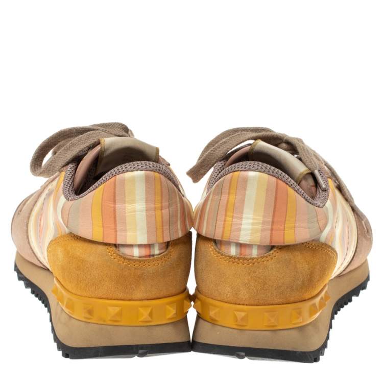 Pre Owned Valentino Multicolor Native Couture Leather And Suede Rockrunner Low Top Sneakers Size 37.5