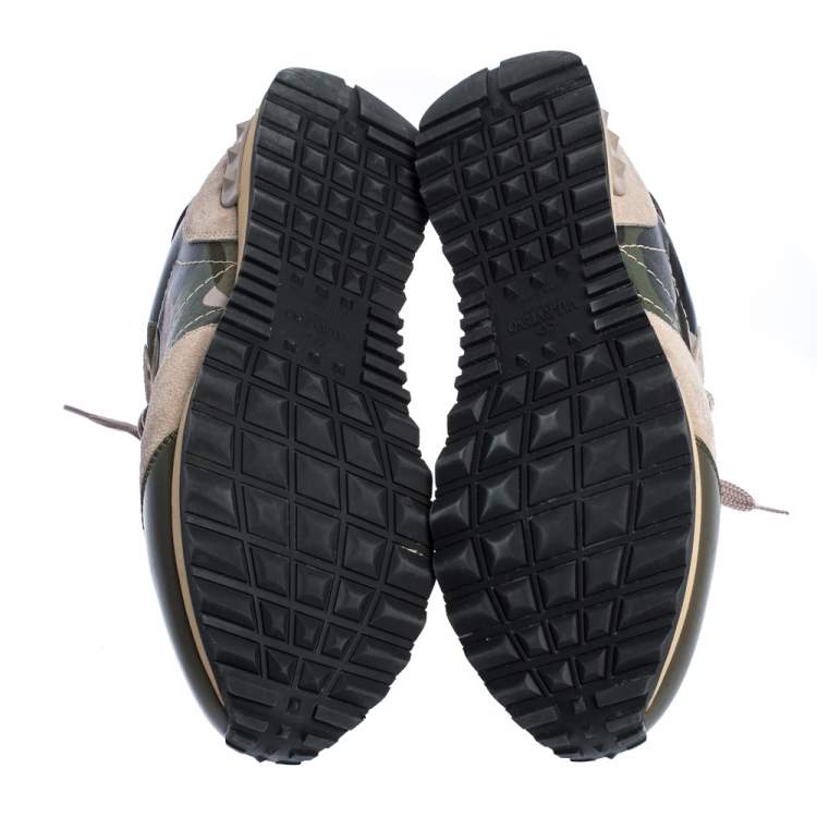 Pre Owned Valentino Multicolor Camo Suede And Leather Rockrunner Sneakers Size 40.5