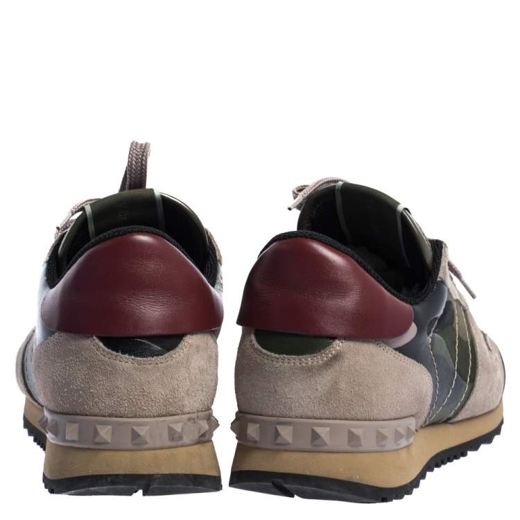 Pre Owned Valentino Multicolor Camo Suede And Leather Rockrunner Sneakers Size 40.5