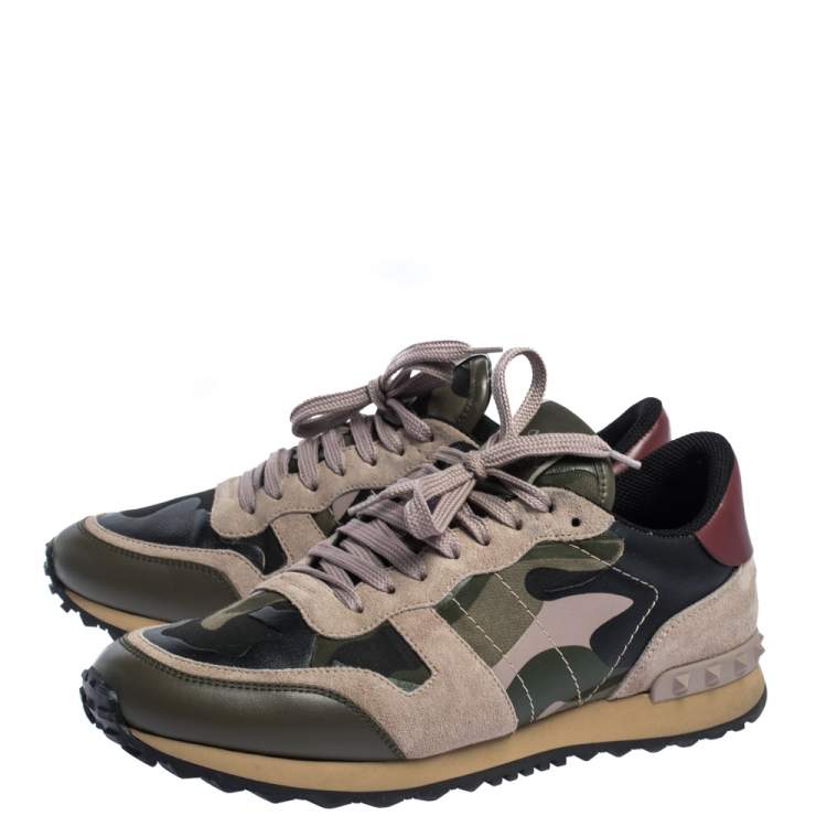 Pre Owned Valentino Multicolor Camo Suede And Leather Rockrunner Sneakers Size 40.5