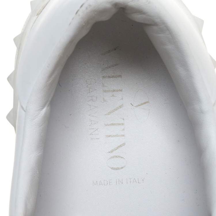 مملوكة مسبقًا  Valentino White And Metallic Gold Band Leather Open Low Top Sneakers Size 38