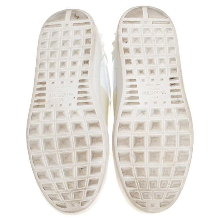 Pre Owned  Valentino White And Beige Patent Leather Band Open Low Top Sneakers Size 38
