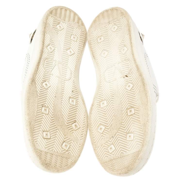 Pre Owned  Valentino White V-Logo Leather Rockstud Sneakers Size 38