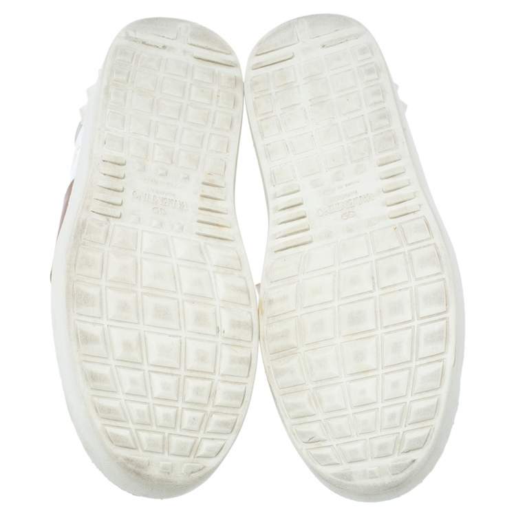 Pre Owned Valentino White and Metallic Gold Band Leather Open Low Top Sneakers Size 37
