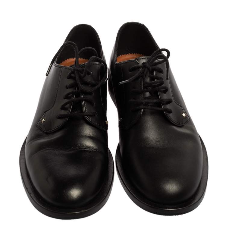 Pre Owned Valentino Black Leather Lace Oxfords Size 36