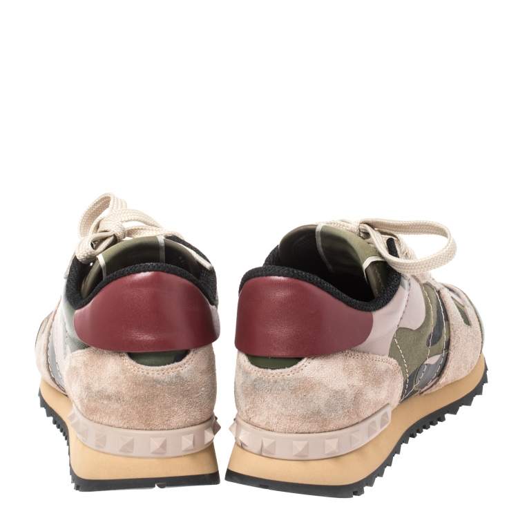 Pre Owned Valentino Multicolor Suede And Leather Camouflage Rockrunner Low Top Sneakers Size 37.5