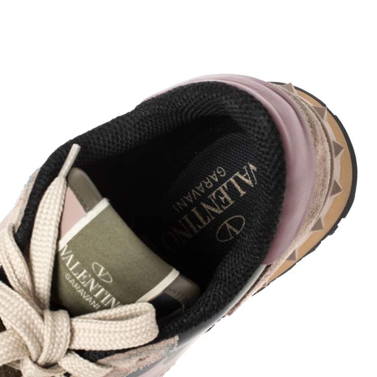 Pre Owned Valentino Multicolor Suede And Leather Camouflage Rockrunner Low Top Sneakers Size 37.5
