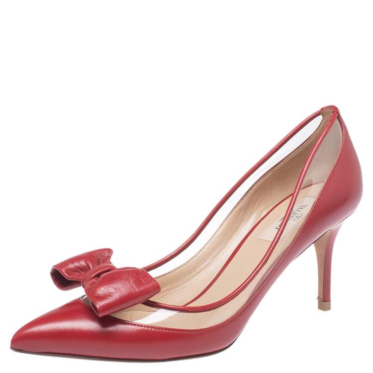 Valentino Red Leather And PVC Dollybow Pointed Toe Pumps Size 39