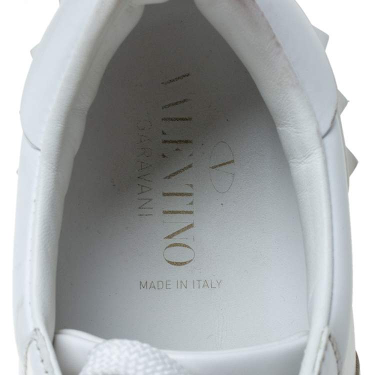 Pre Owned Valentino White/Gold Band Leather Open Low Top Sneakers Size 38.5