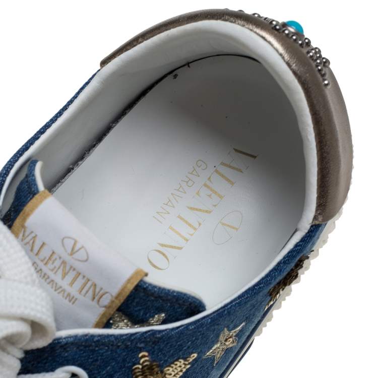 Pre Owned Valentino Blue Denim Sequin Low Top Sneakers Size 40