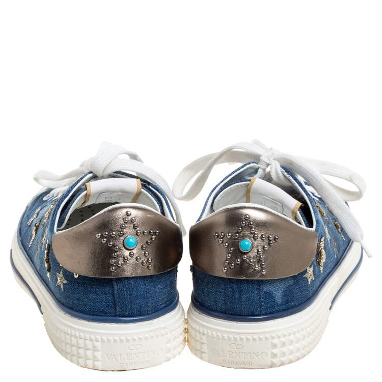 Pre Owned Valentino Blue Denim Sequin Low Top Sneakers Size 40