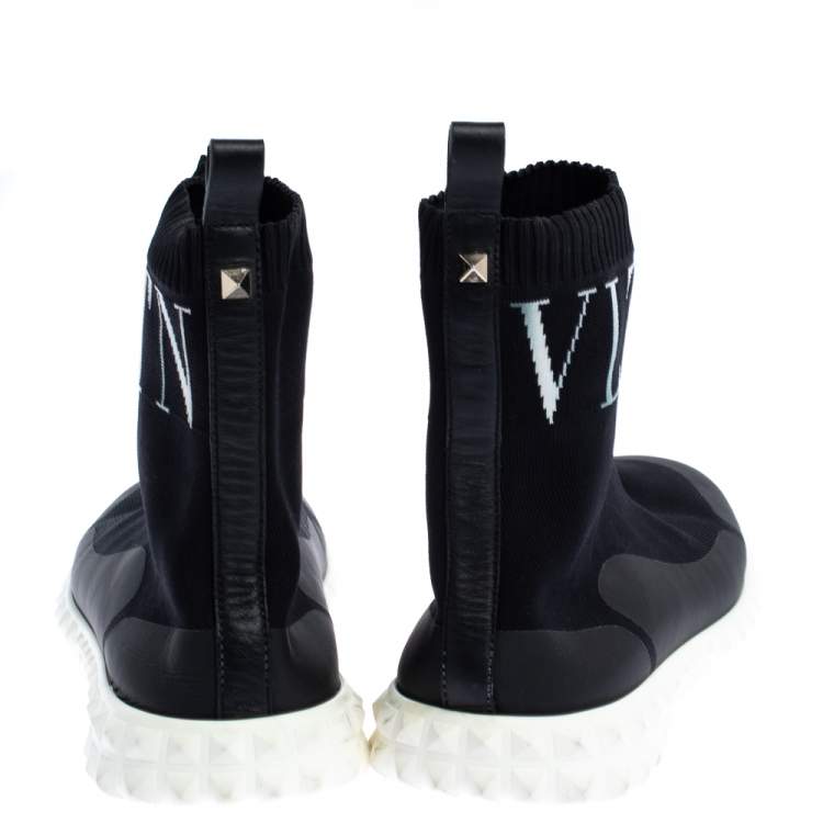 مملوكة مسبقًا Valentino Black Stretch Knit Fabric Sock Sneakers Size 37
