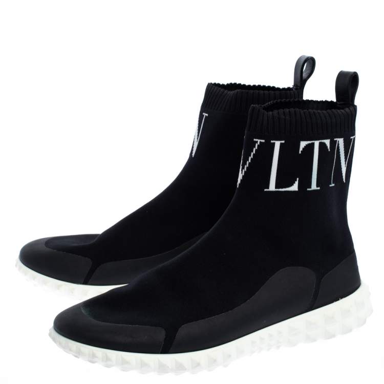 مملوكة مسبقًا Valentino Black Stretch Knit Fabric Sock Sneakers Size 37