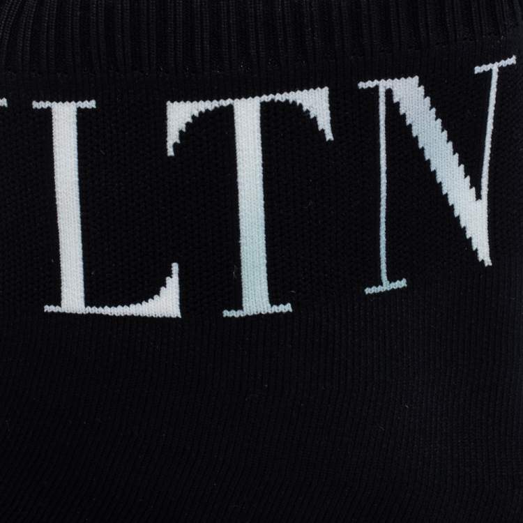 مملوكة مسبقًا Valentino Black Stretch Knit Fabric Sock Sneakers Size 37