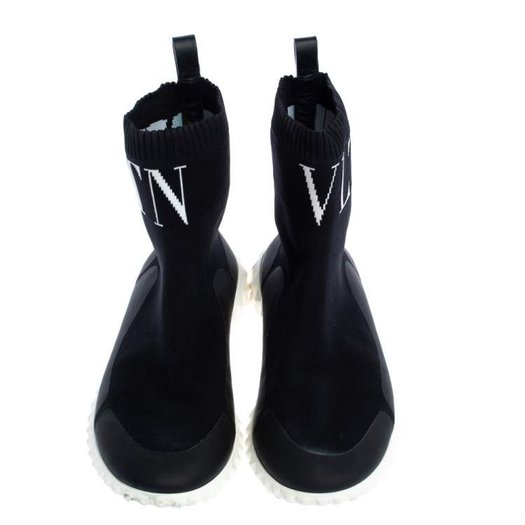 مملوكة مسبقًا Valentino Black Stretch Knit Fabric Sock Sneakers Size 37