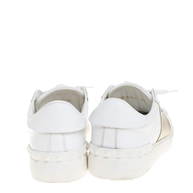 Pre Owned Valentino White Leather Rockstud Low Top Sneakers Size 38