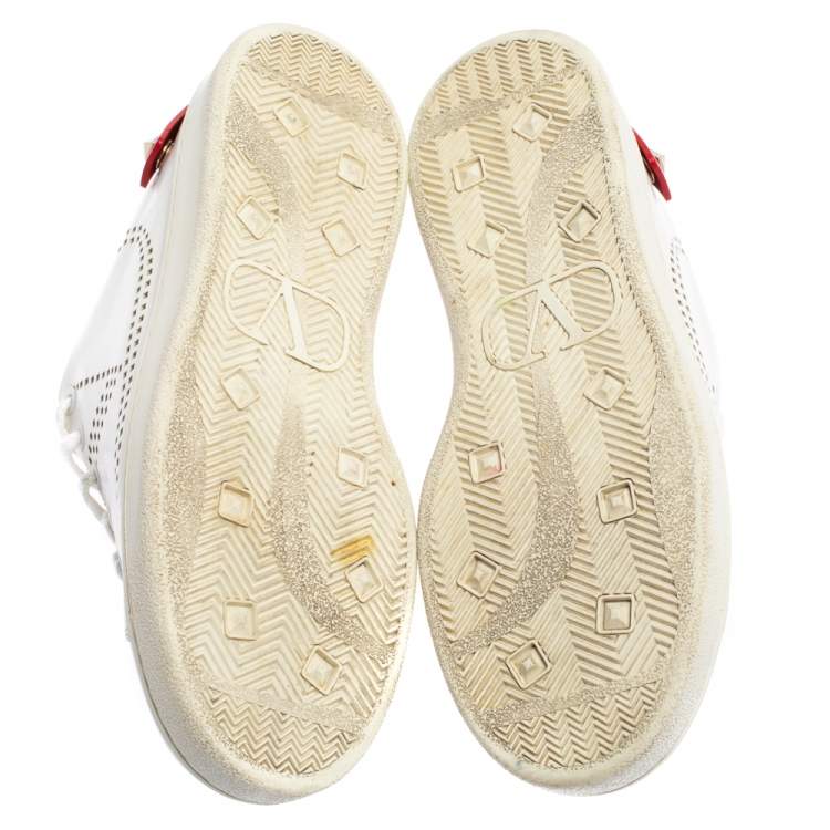 Pre Owned Valentino White Perforated Leather Backnet Rockstud Low Top Sneakers Size 37