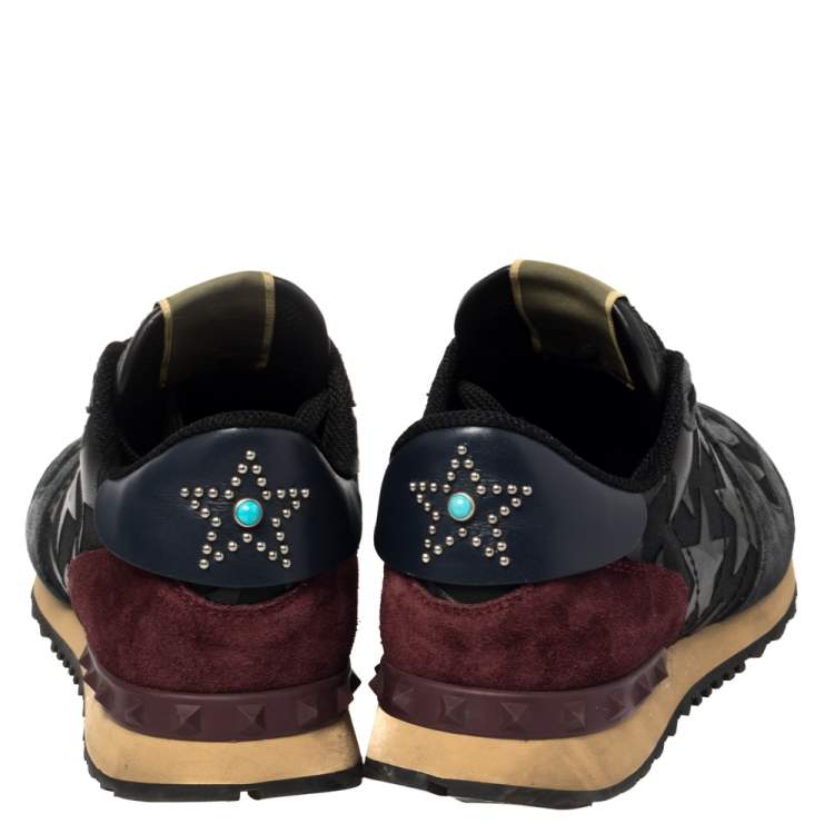 Pre Owned Valentino Multicolor Suede and Leather Star Rockrunner Sneakers Size 42