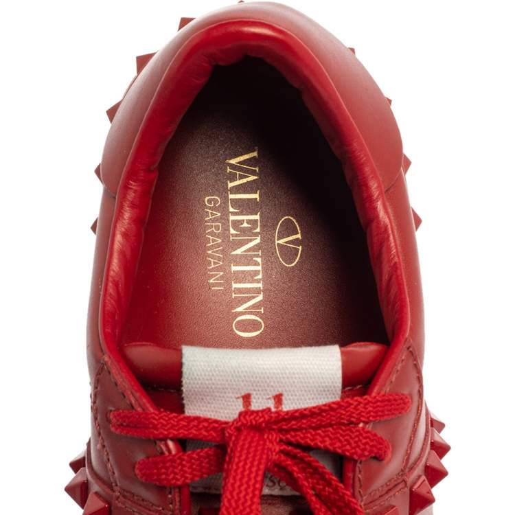Pre Owned Valentino Red Leather Rockstud Untitled Rosso Low Top Sneakers Size 38