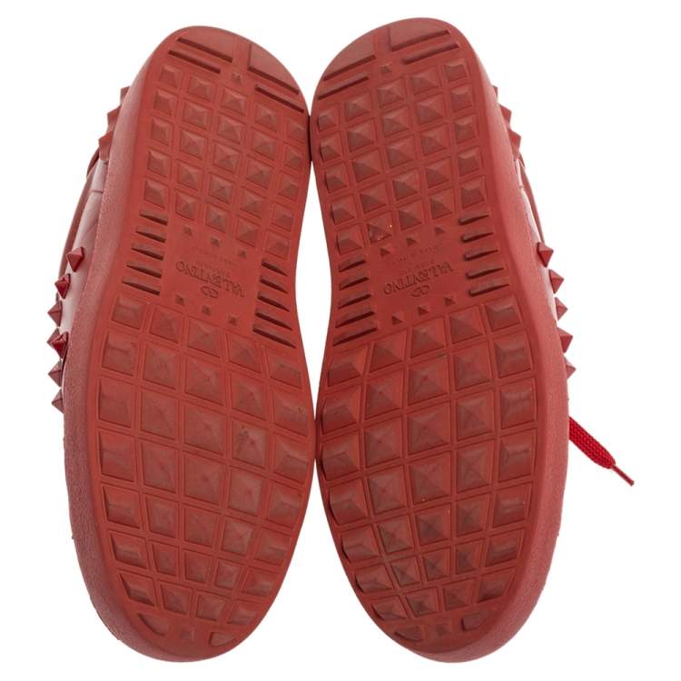 Pre Owned Valentino Red Leather Rockstud Untitled Rosso Low Top Sneakers Size 38