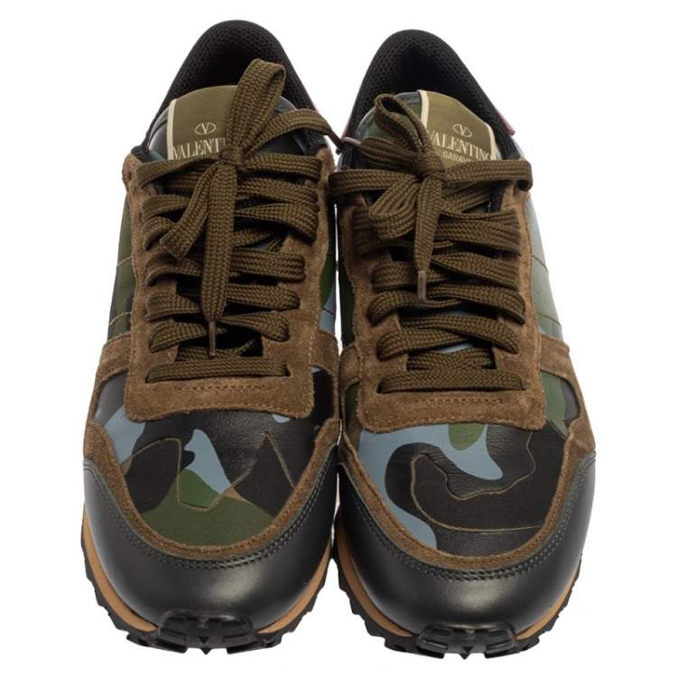 Pre Owned Valentino Camouflage Suede And Rockrunner Low Top Sneakers Size 40