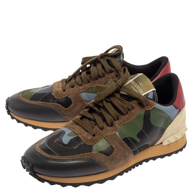 Pre Owned Valentino Camouflage Suede And Rockrunner Low Top Sneakers Size 40