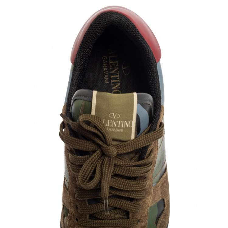Pre Owned Valentino Camouflage Suede And Rockrunner Low Top Sneakers Size 40