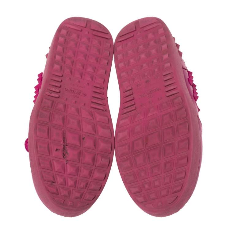 Pre Owned Valentino Fuchsia Pink Leather Rockstud Low Top Sneakers Size 39