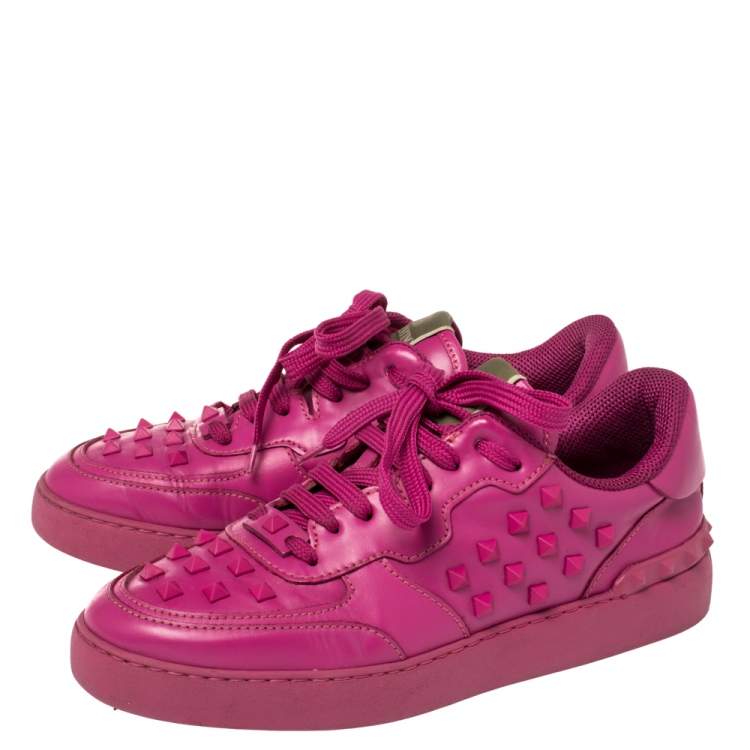 Pre Owned Valentino Fuchsia Pink Leather Rockstud Low Top Sneakers Size 39
