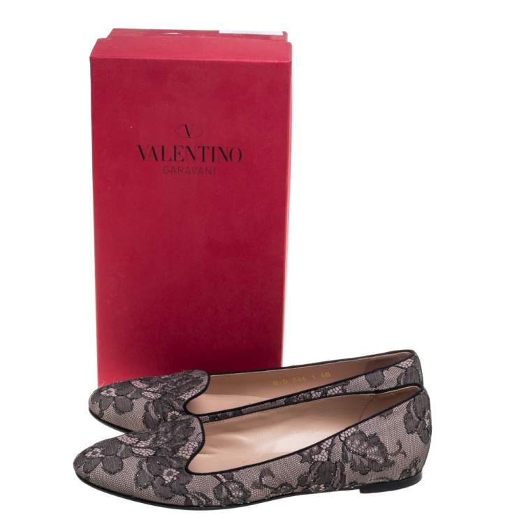 Pre Owned Valentino Pink/Black Lace Smoking Slippers Size 40