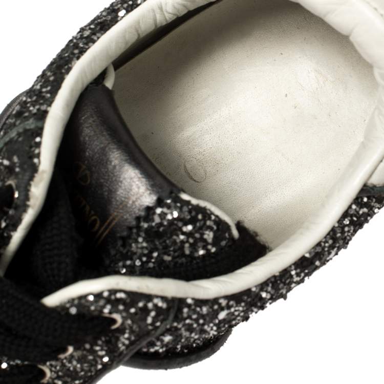 Pre Owned Valentino Black/White Glitter Fly Crew Low Top Sneakers Size 38