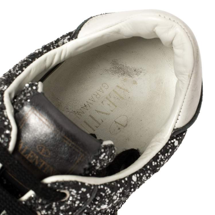 Pre Owned Valentino Black/White Glitter Fly Crew Low Top Sneakers Size 38