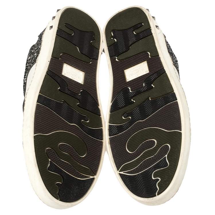 Pre Owned Valentino Black/White Glitter Fly Crew Low Top Sneakers Size 38