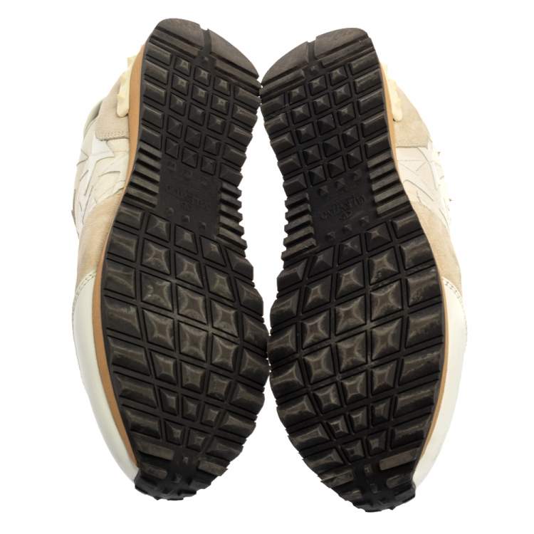 Pre Owned Valentino White Suede And Canvas Rockrunner Camustars Sneakers Size 40