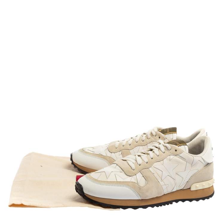 Pre Owned Valentino White Suede And Canvas Rockrunner Camustars Sneakers Size 40