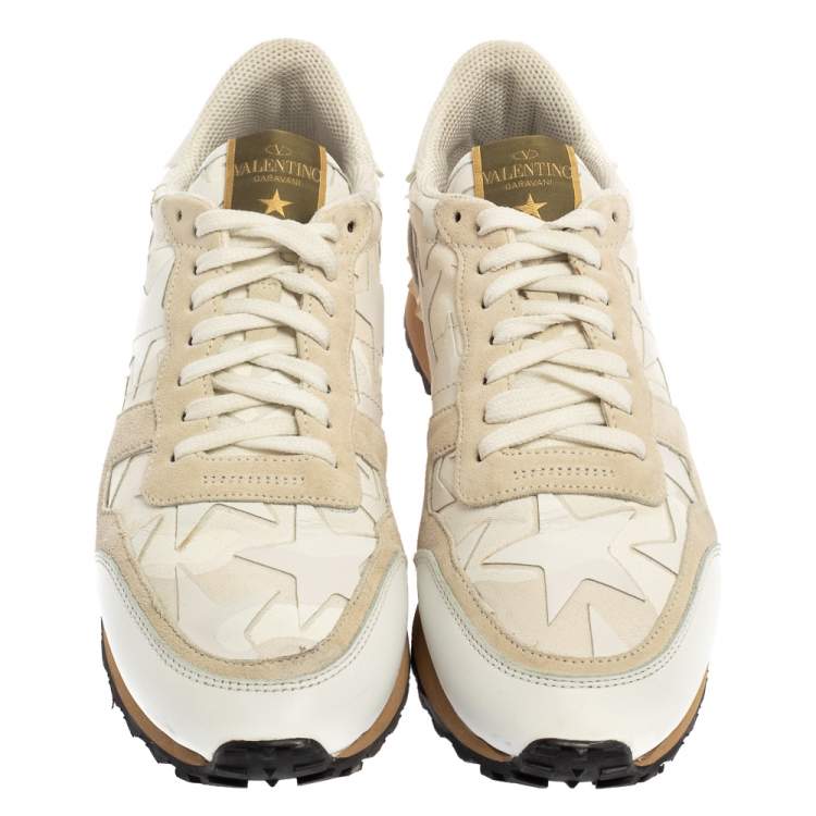 Pre Owned Valentino White Suede And Canvas Rockrunner Camustars Sneakers Size 40