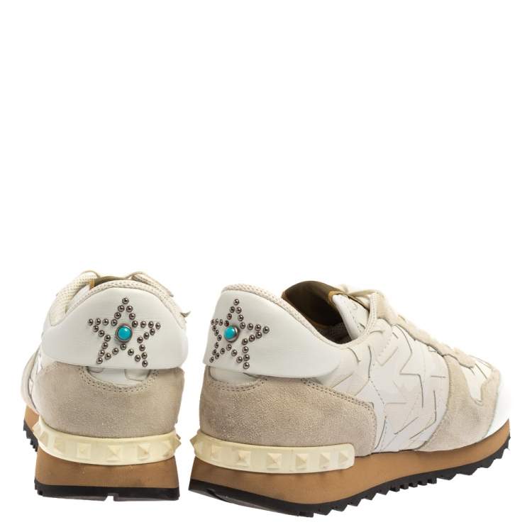 Pre Owned Valentino White Suede And Canvas Rockrunner Camustars Sneakers Size 40
