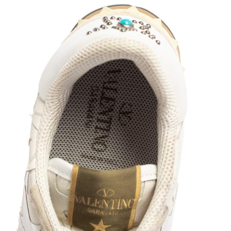 Pre Owned Valentino White Suede And Canvas Rockrunner Camustars Sneakers Size 40
