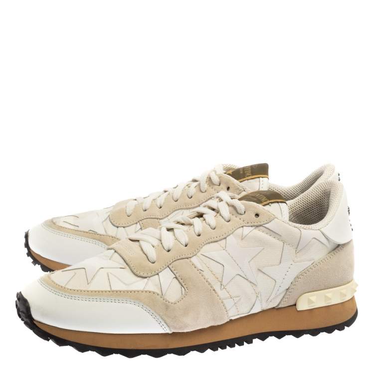 Pre Owned Valentino White Suede And Canvas Rockrunner Camustars Sneakers Size 40