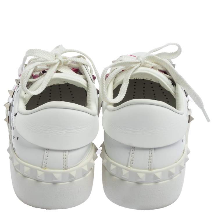 Pre Owned Valentino White/Pink Leather Untitled Low Top Sneakers Size 35.5