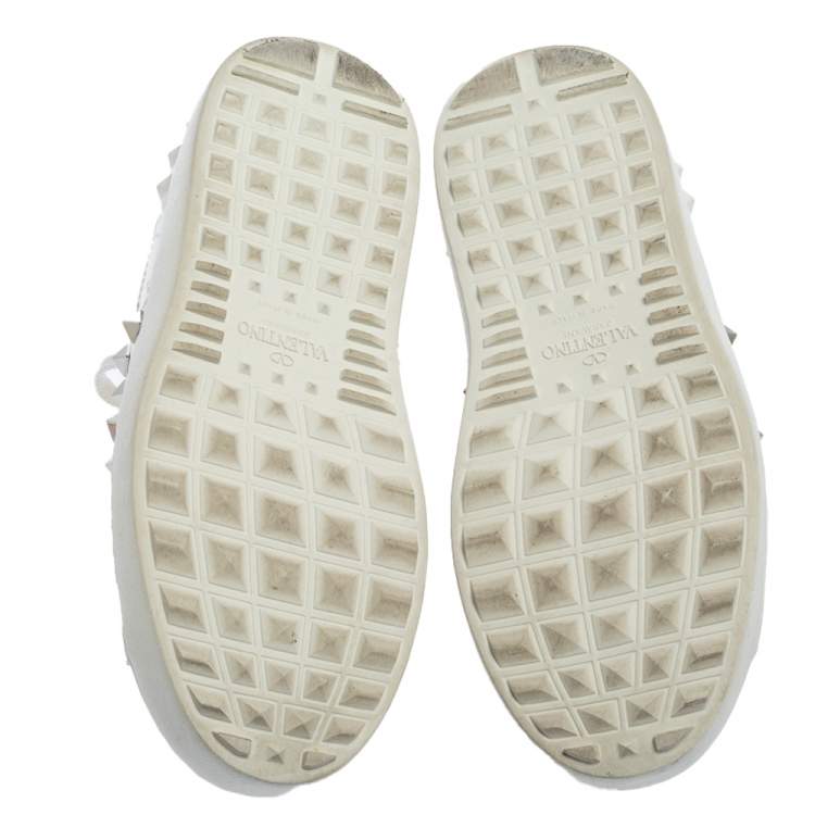 Pre Owned Valentino White/Pink Leather Untitled Low Top Sneakers Size 35.5